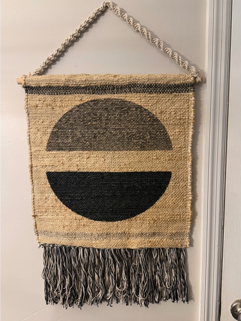Neutral and Black Geometric Woven Wall Hanging